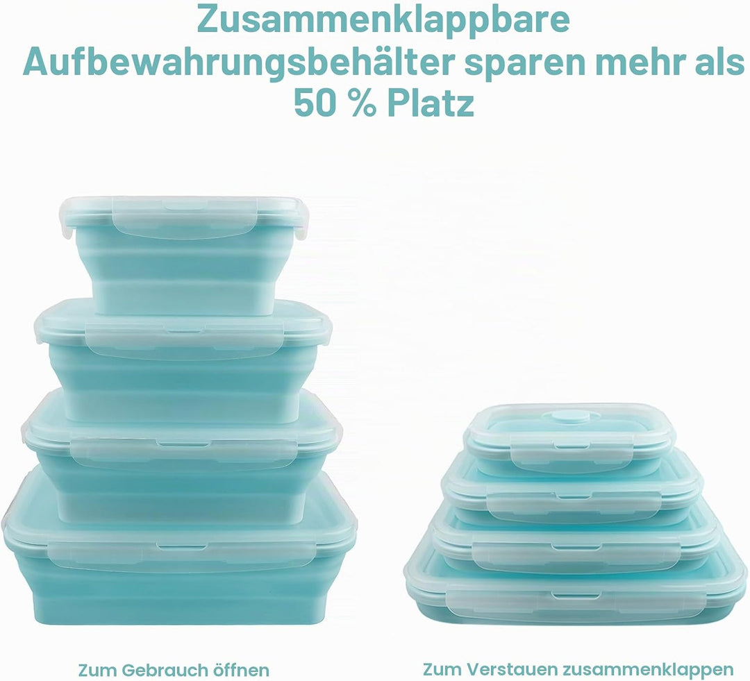 Zusammenklappbarer Aufbewahrungsbehälter aus Silikon mit Deckel, tragbarer Bento-Box zum Platzsparen