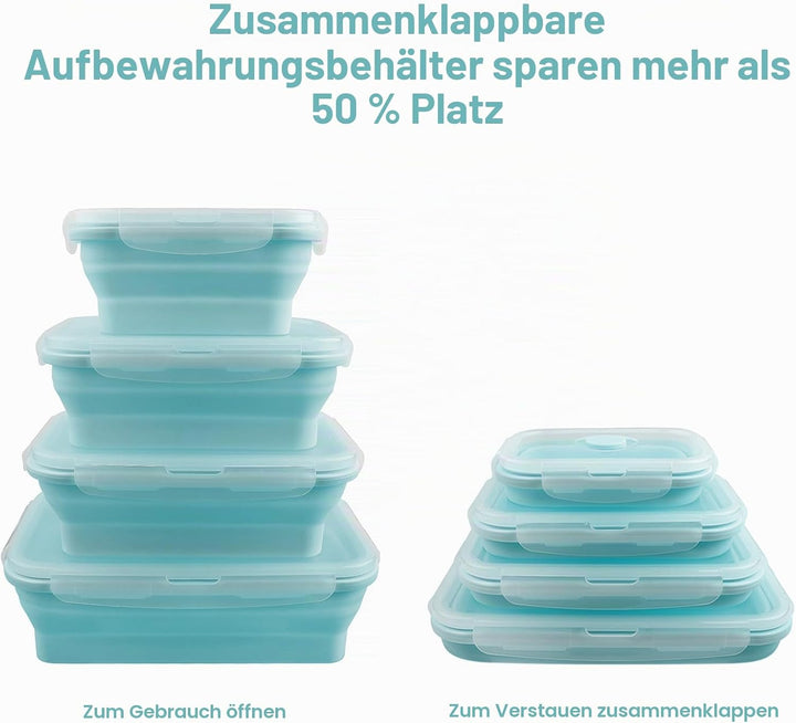 Zusammenklappbarer Aufbewahrungsbehälter aus Silikon mit Deckel, tragbarer Bento-Box zum Platzsparen