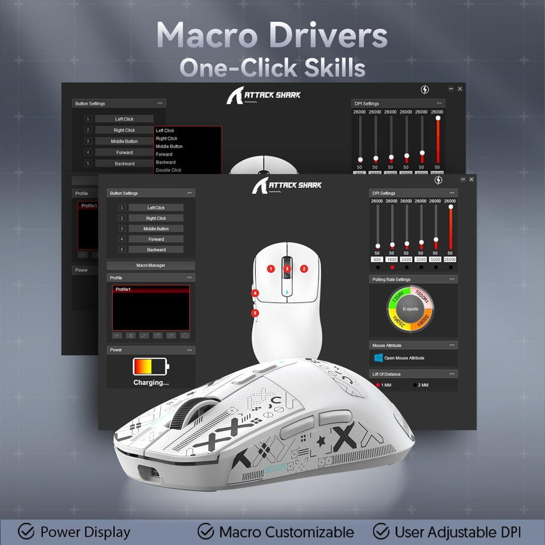 ATTACK SHARK X6 49g Superlight Maus mit magnetischer Ladestation, PixArt PAW3395 Gaming-Sensor, BT/2