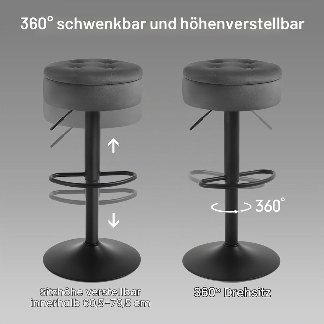 WOLTU Barhocker 2er Set, Sitzhocker mit Stauraum, Hocker höhenverstellbar 360° drehbar, Drehhocker f