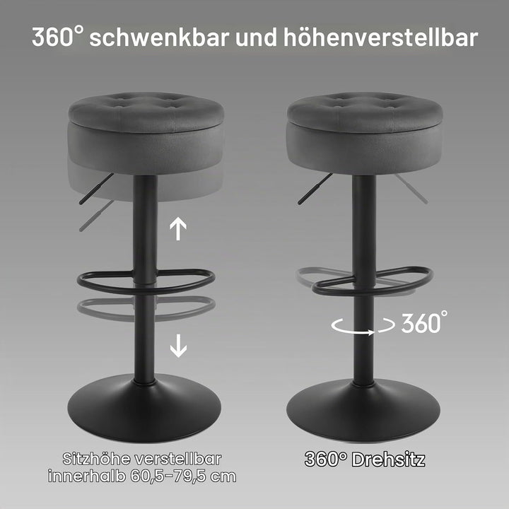 WOLTU Barhocker 2er Set, Sitzhocker mit Stauraum, Hocker höhenverstellbar 360° drehbar, Drehhocker f