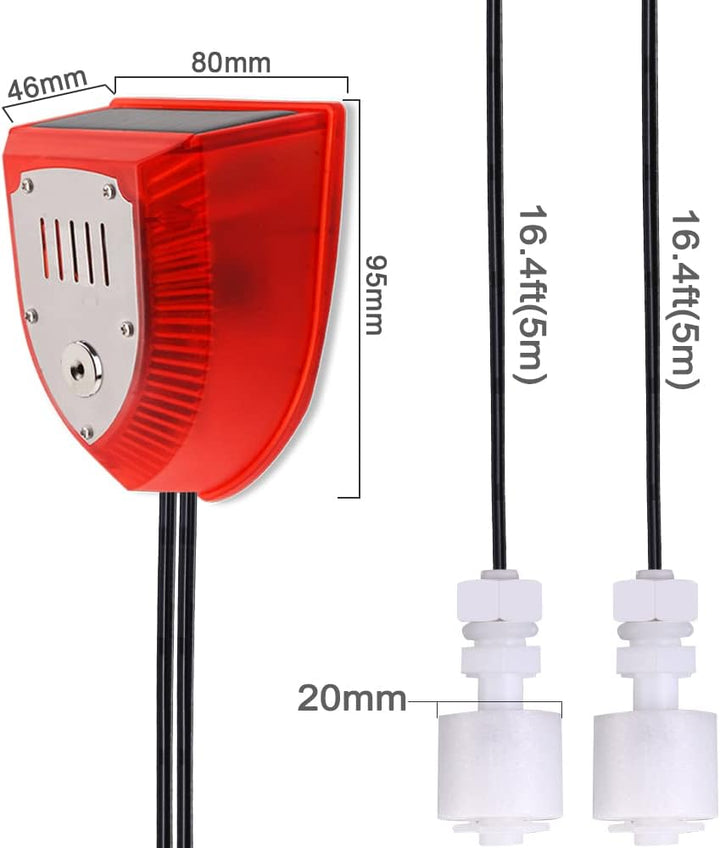 Solar-Wasserstandsalarm, Dual-Sonde Hoch-/Niedrigwasser-Sensor, 129 dB Einstellbarer Stroboskop-Alar