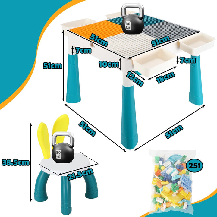 Kindertisch mit 2 Stühlen, Bausteintisch 2-in-1 mit Wendplatte, höhenverstellbar 44/51 cm, Spieltisc