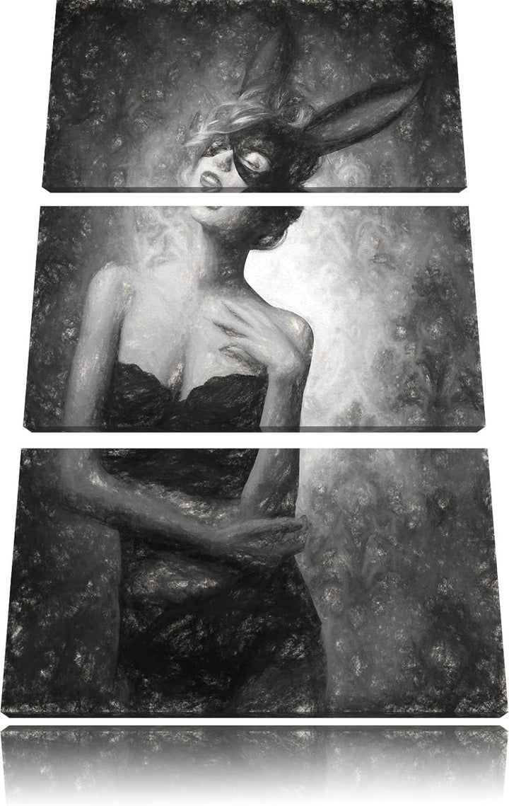 Pixxprint Maskierte attraktive Frau als Leinwandbild/Grösse: 3 Teilig (120x80) cm/Wandbild/Kunstdruc