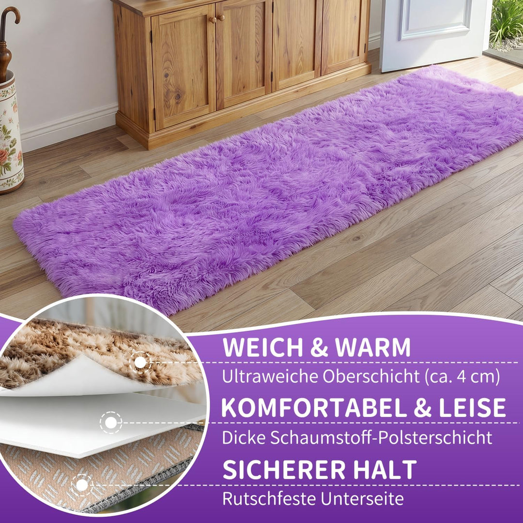 VOFUSHON Wohnzimmer Hochflor Teppich,Shaggy Flur Läufer Teppich Modern Flauschiger Weich Teppich Gro
