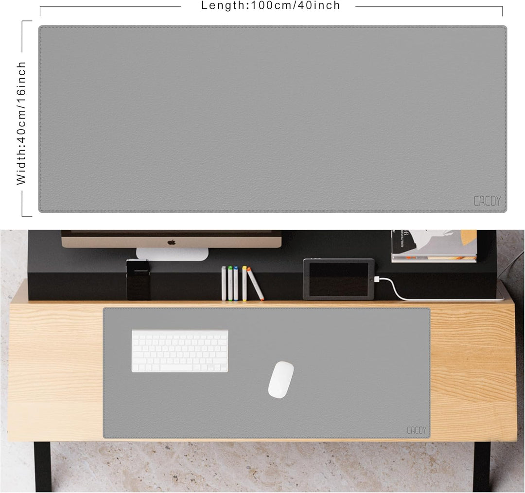 Cacoy Verlängerter PU Leder Mauspad, 100x40cm Grosse Büro Schreibtischunterlage aus Leder, Gaming Sc