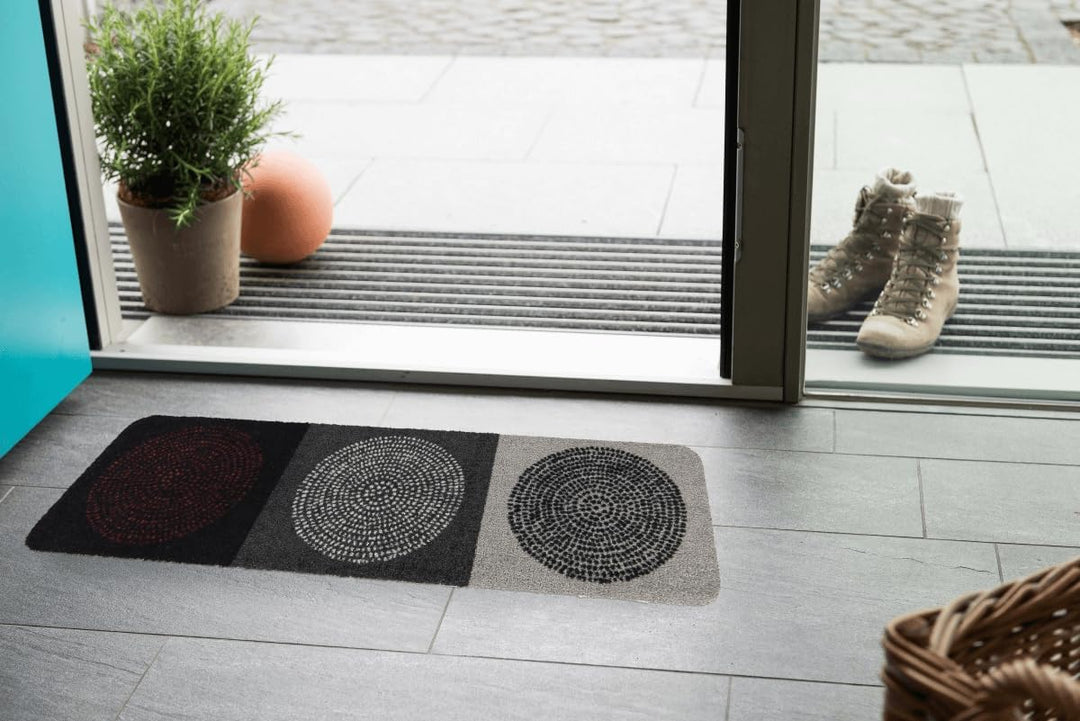 Salonloewe Nestor Fussmatte waschbar 030 x 100 cm graue Kreise Muster Schuhparkplatz, Gummi und Poly
