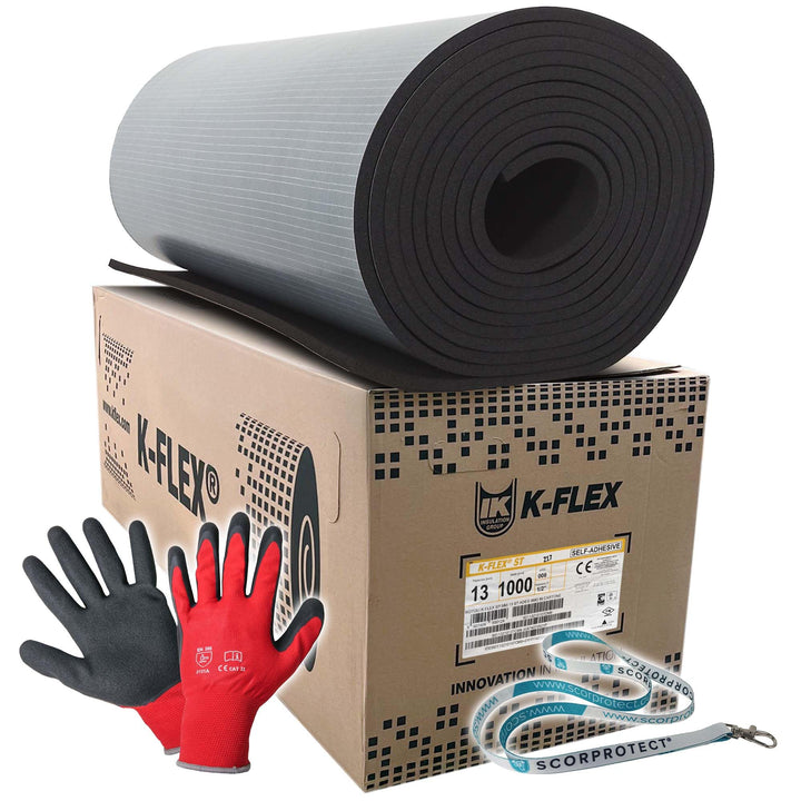 ORIGINALE K Flex ST Isolierplatte selbstklebend + Handschuhe + Scorprotect® Schlüsselband (Schwarz,