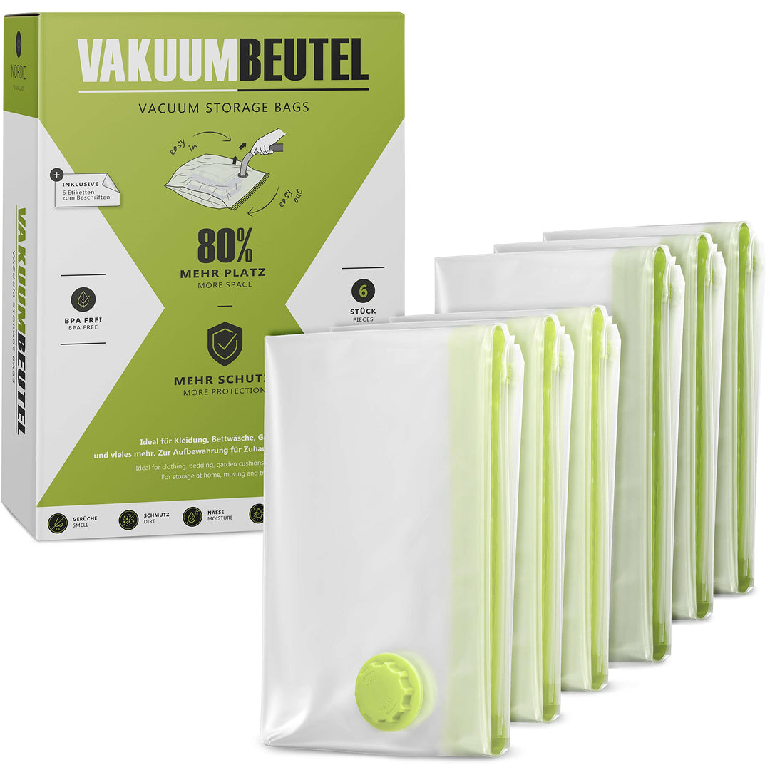NORDIC® Vakuumbeutel (6er Set) in 80x60cm u. 80x100cm – BPA Frei INKL. ETIKETTEN - Vakuumbeutel für