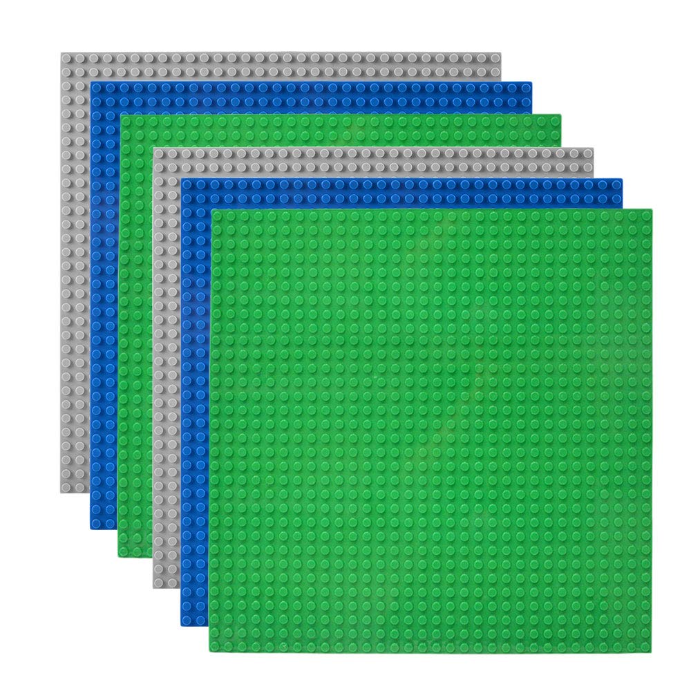 Lekebaby 6 Platten-Set Bauplatte Kompatibel mit Meisten Marken, 25 * 25cm, Grüne Blaue Graue Grundpl