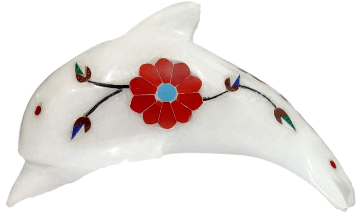 Purpledip Marmor-Statue "Darling Delphin", Edelstein-Inlay, Sammlerstück (12112)
