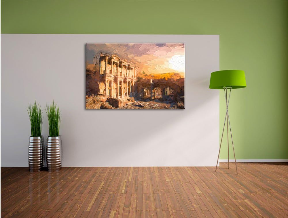 Pixxprint alte Tempelruine Kunst / 100x70cm Leinwandbild bespannt auf Holzrahmen/Wandbild Kunstdruck