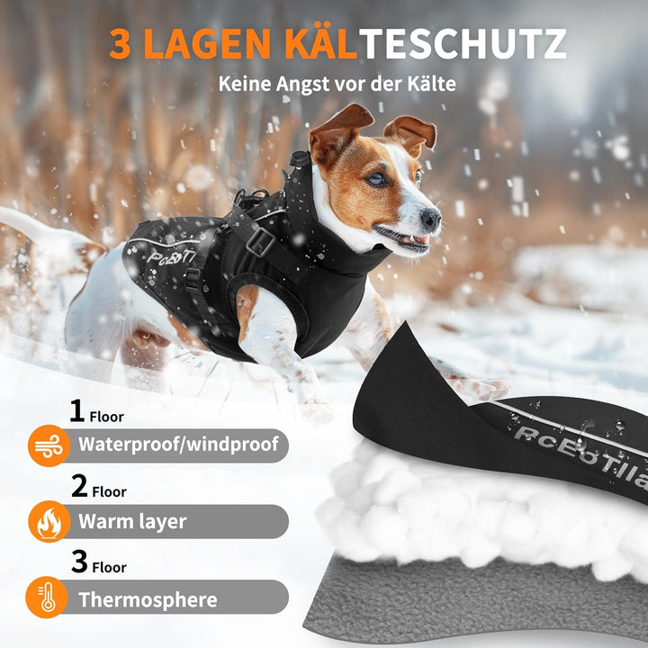 PcEoTllar Wasserdichter Hundemantel für kleine Hunde, warme reflektierende Jacke mit Geschirr für de