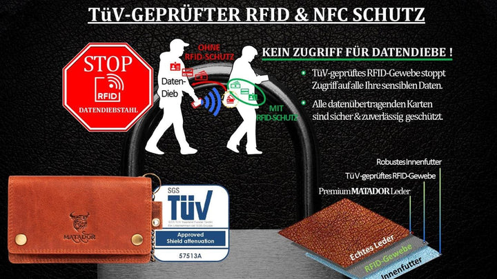 MATADOR hochwertige Biker Geldbörse mit Kette Herren Portemonnaie Echt Leder Geldbeutel TüV Geprüfte