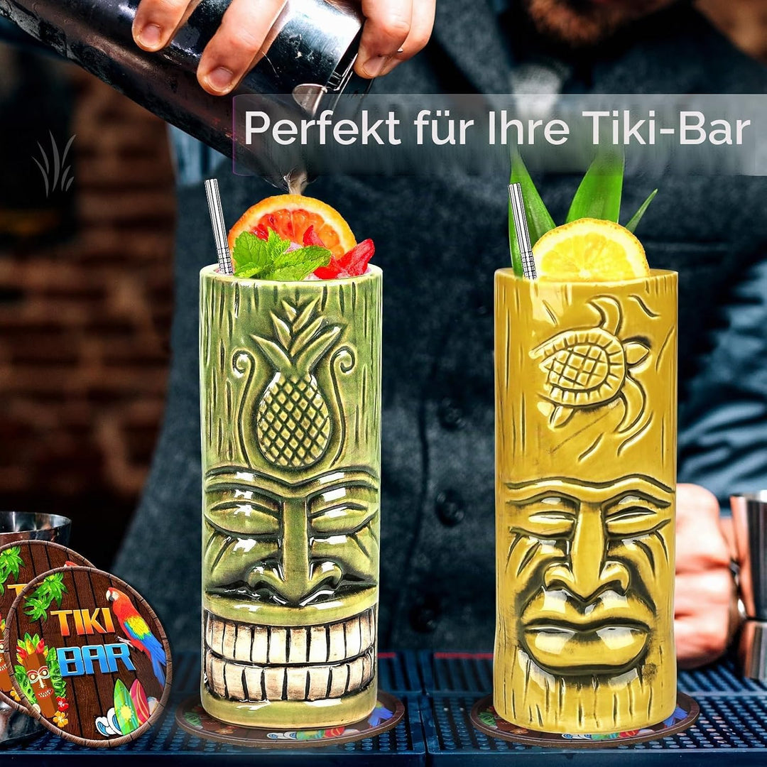 Tiki-Tassen-Set 2 Stück Hawaii-Party-Becher aus Keramik, für Cocktails, hochwertiges Tassen-Set mit