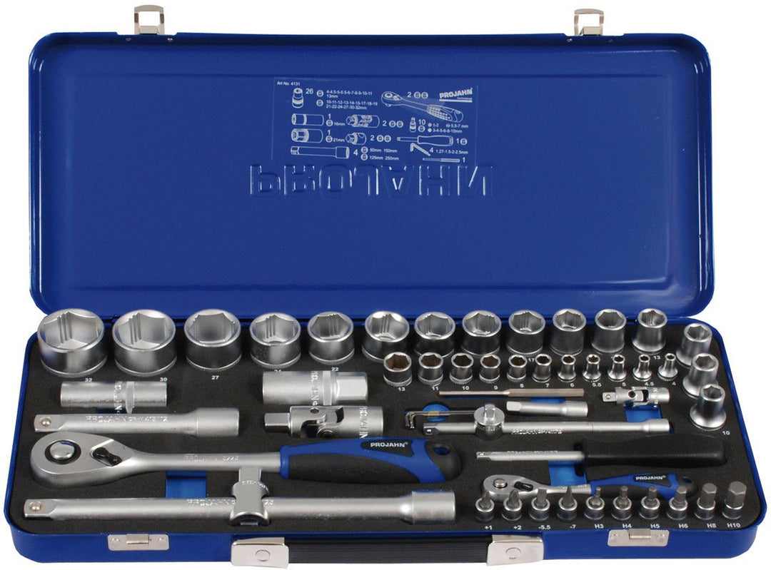 Projahn Xi-on Steckschlüssel Satz 54-TLG.(mit 6-Kant 1/4 Zoll &amp; 1/2 Zoll Einsätze, Knarren 72 Zähne,