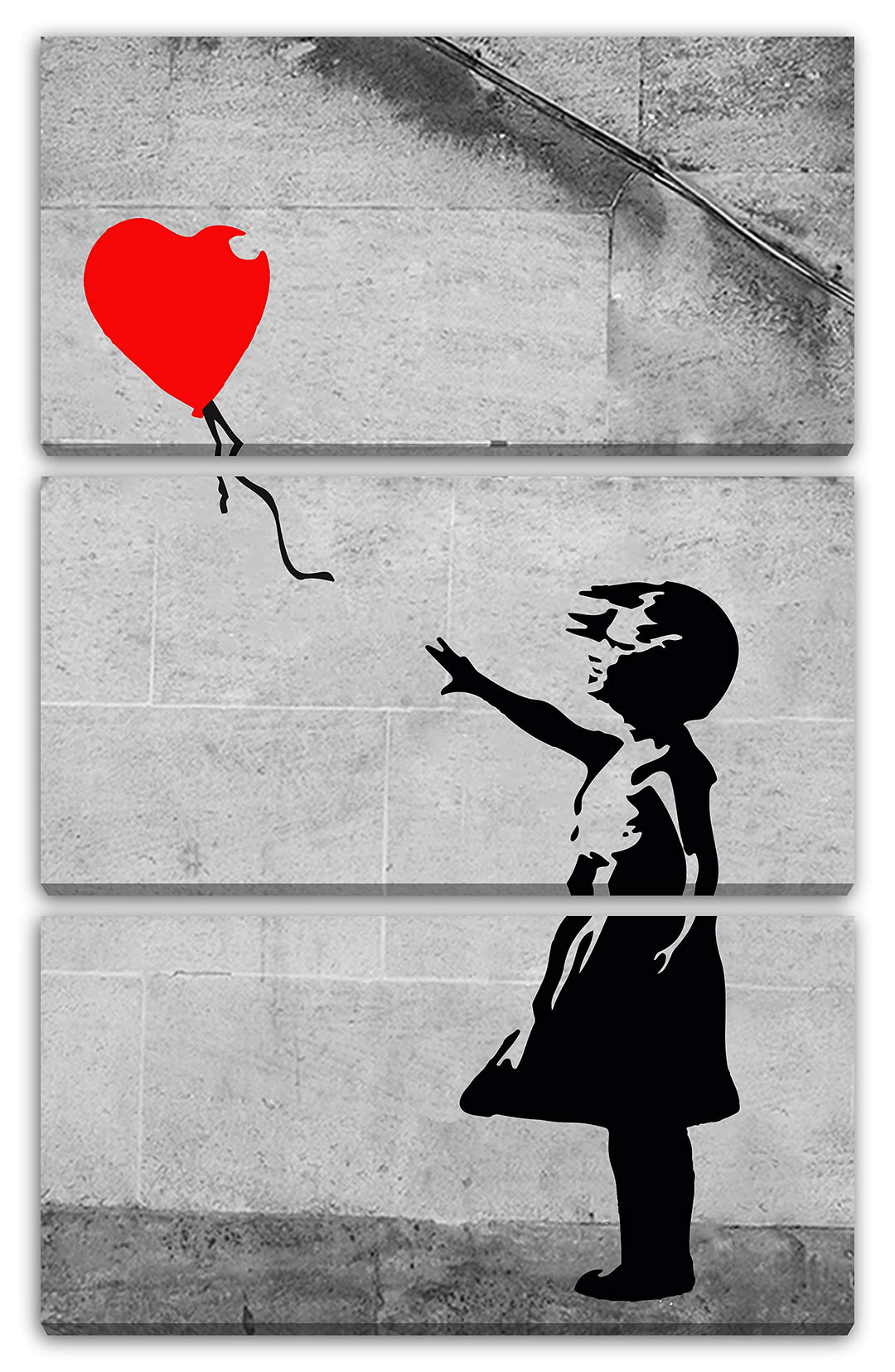 Printed Paintings Leinwand 3-teilig(80x120cm): Banksy - Balloon Girl Mädchen mit Luftballon hochk 80