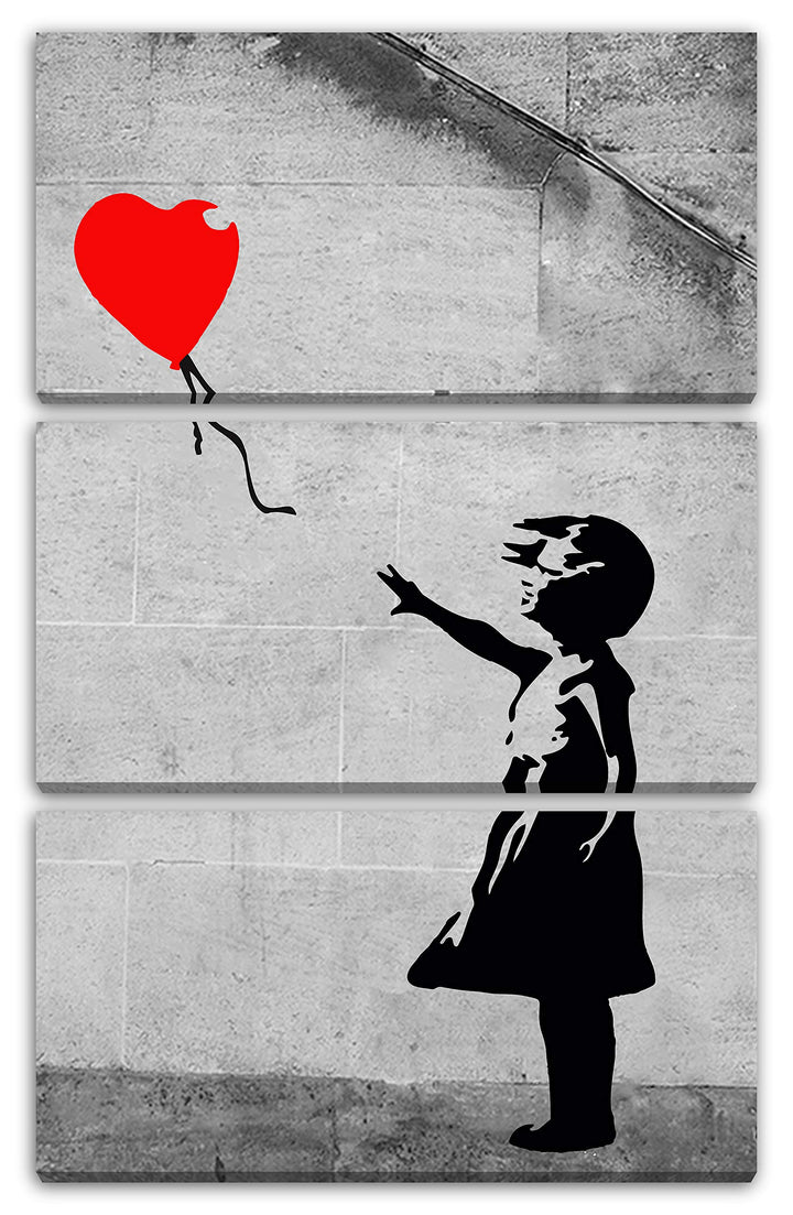 Printed Paintings Leinwand 3-teilig(80x120cm): Banksy - Balloon Girl Mädchen mit Luftballon hochk 80