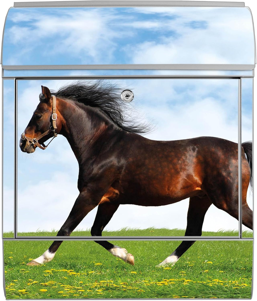 banjado® Design Briefkasten mit Motiv Pferd 39x47x14cm &amp; 2 Schlüssel - Briefkasten Stahl Silber mit
