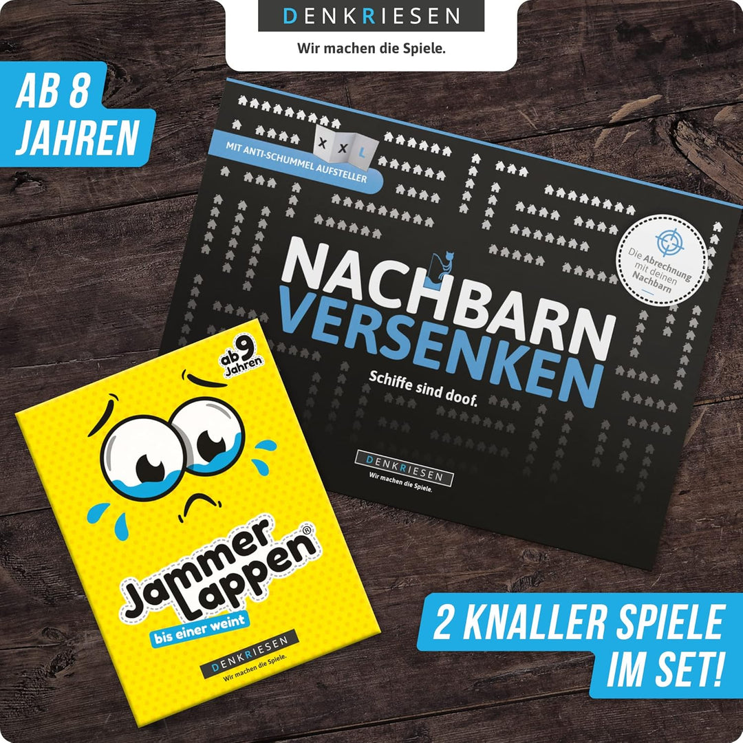 DENKRIESEN - Family Pack – JAMMERLAPPEN &amp; NACHBARN VERSENKEN | Lustiges Kartenspiel &amp; Spielblock | F