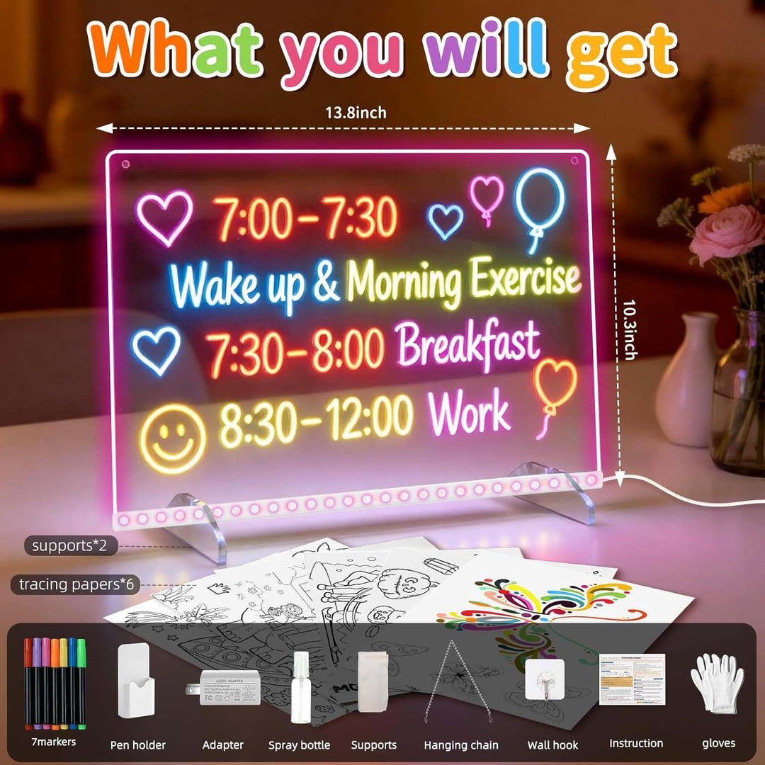 Leuchtendes LED Zeichenbrett für Kinder, Led Zeichentafel mit 13 Farben & 6 Modi mit Schalter 35x25