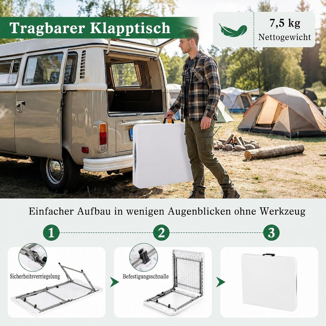COSTWAY Campingtisch höhenverstellbar, Gartentisch klappbar, Klapptisch mit HDPE-Tischplatte &amp; Trage
