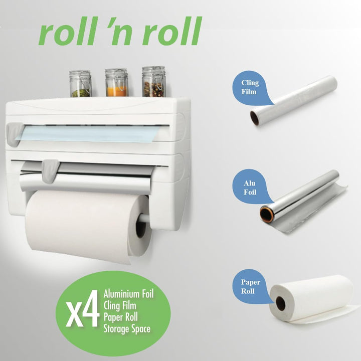 Metaltex 254410 Roll-n-Roll 4-in-1 Küchenrollenhalter, Weiss , 39 x 10 x 25 cm.