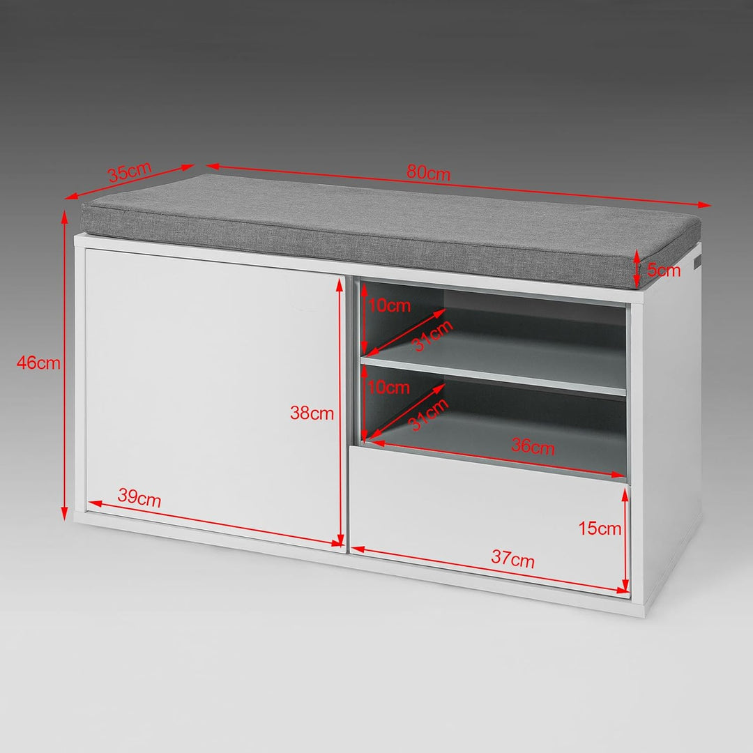 SoBuy FSR37-W Sitzbank mit Sitzkissen Schuhschrank Garderobenbank Bettbank weiss BHT ca: 80x46x35cm