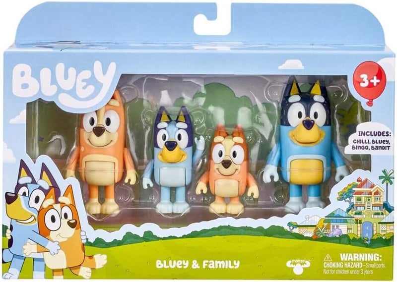 BlueY 4er-Figuren-Set Familie, Bingo, Bandit und Chilli; 6,3-7,6 cm grosse Figuren mit beweglichen G
