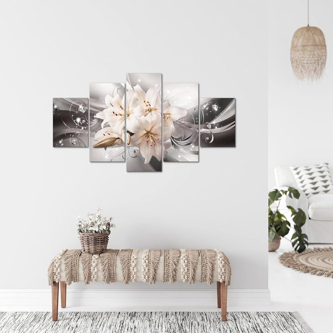 Runa Art Bild Wohnzimmer Schlafzimmer Blumen Lilien 5 Teilig Abstrakt Grau Beige Wandbilder auf Vlie