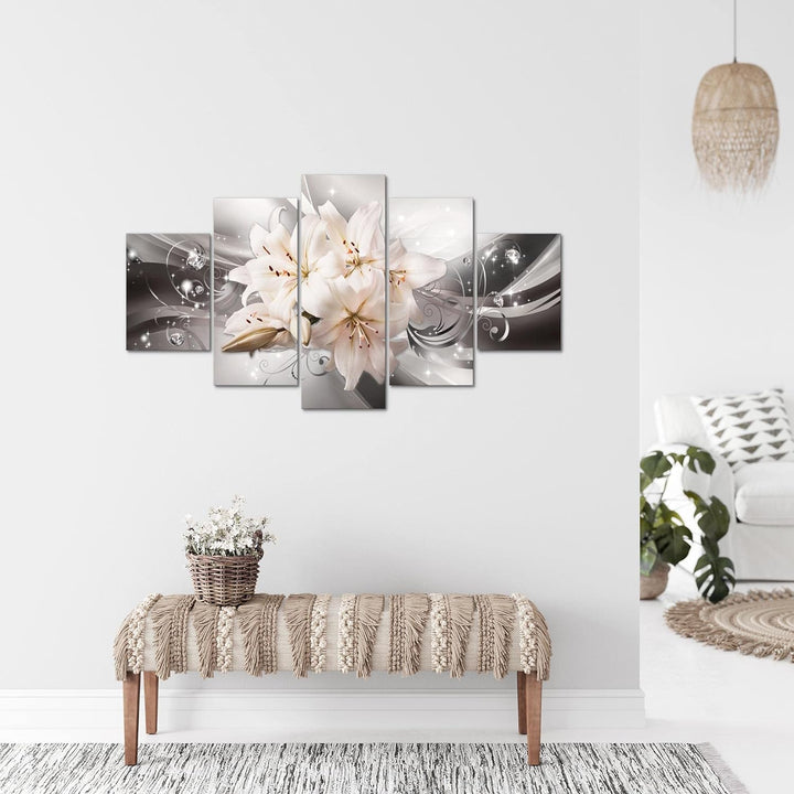 Runa Art Bild Wohnzimmer Schlafzimmer Blumen Lilien 5 Teilig Abstrakt Grau Beige Wandbilder auf Vlie
