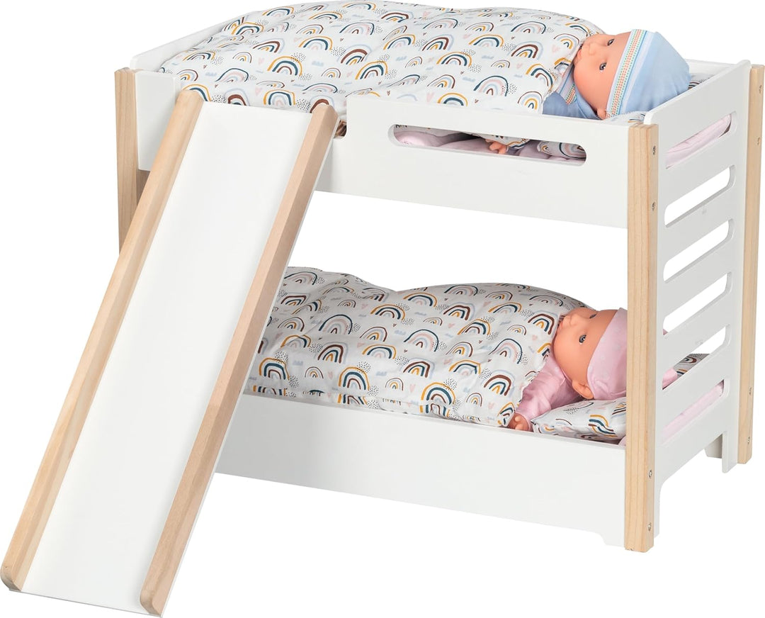 goki 51451 – Puppen-Etagenbett mit Rutsche – stabiles Bett aus Holz für Zwei Puppen