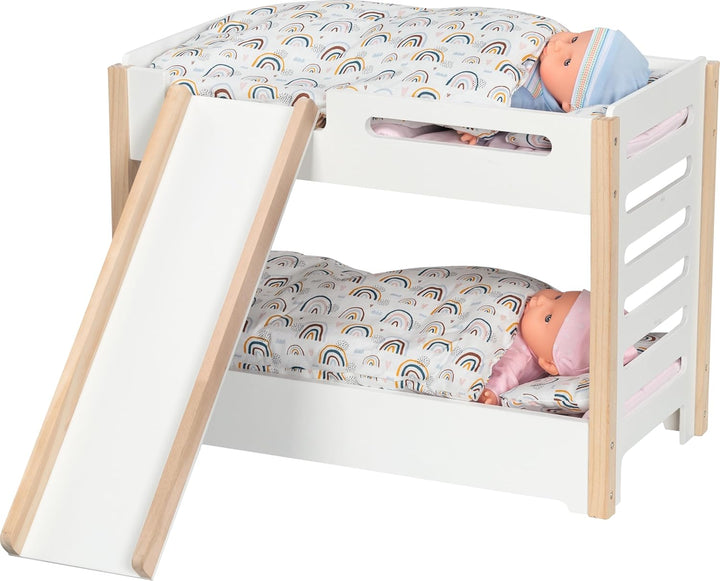 goki 51451 – Puppen-Etagenbett mit Rutsche – stabiles Bett aus Holz für Zwei Puppen