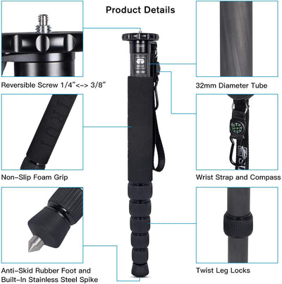 SIRUI AM-326M Camera Kamera Reise Einbeinstativ Monopod 6 Abschnitt Kohlefaser Carbon Tragbar Kompak