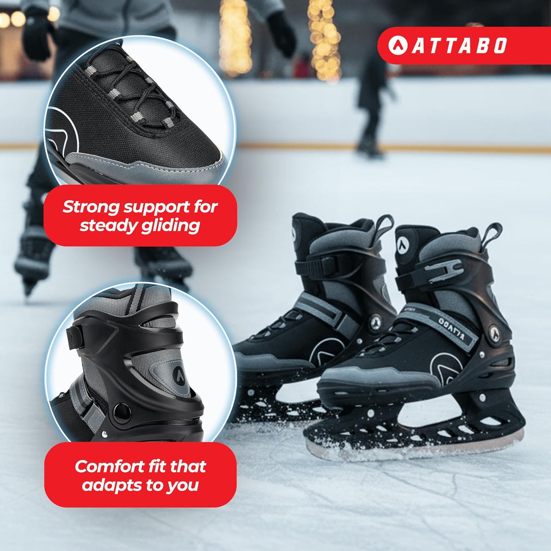 ATTABO Tore Herren-Schlittschuhe | Freizeit-Eislaufschuhe Schwarz | Stabiler Knöchelhalt, rostfreie