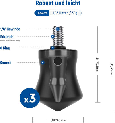 NEEWER Stativspitze mit Gummifüssen, 3 Stück, rutschfeste Stativfüsse für unebenen Boden, 1/4" Ersat