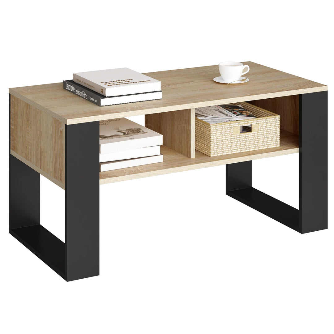 WOLTU Couchtisch mit Stauraum, Beistelltisch fürs Wohnzimmer, Wohnzimmertisch modern, rechteckiger K
