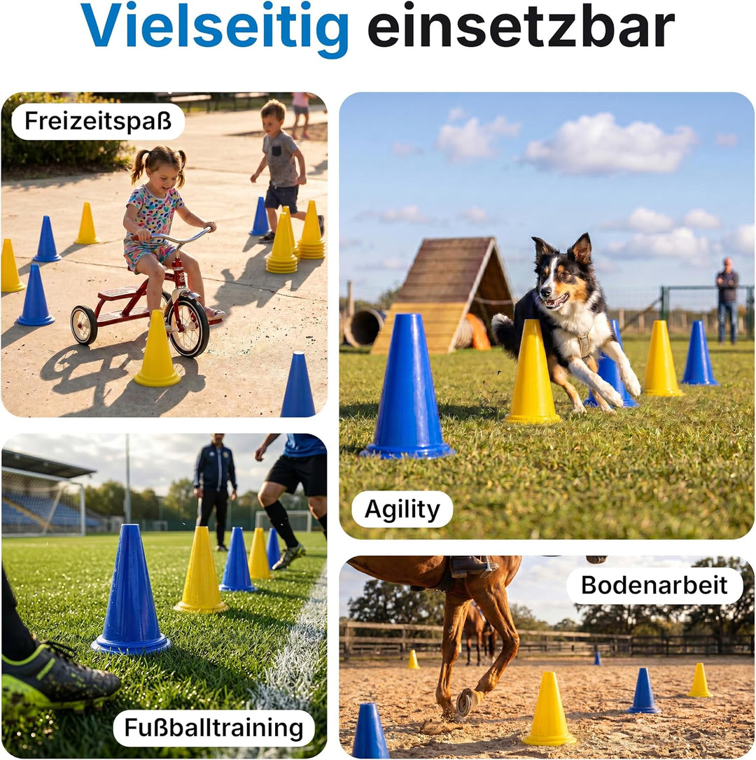 Dönges Pylonen Set 10 Stück 5 blau 5 gelb 230 mm aus PVC stapelbar ideal für Pferdesport Pferdegasse
