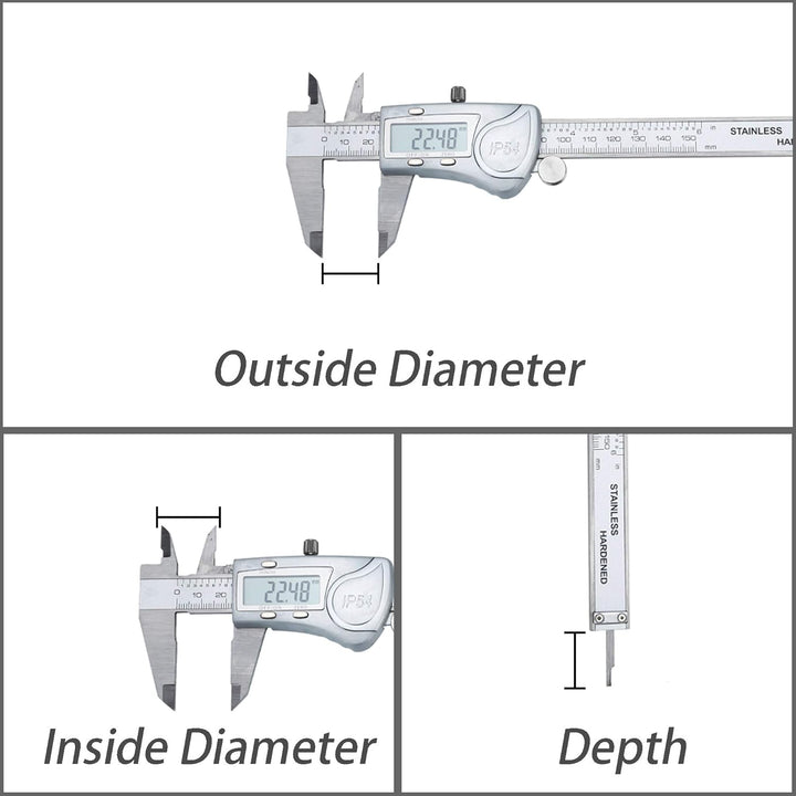 INTIRILIFE Digitaler Messschieber in Silber – 150mm / 6 Zoll IPX54 wasserdichte Edelstahl Schieblehr