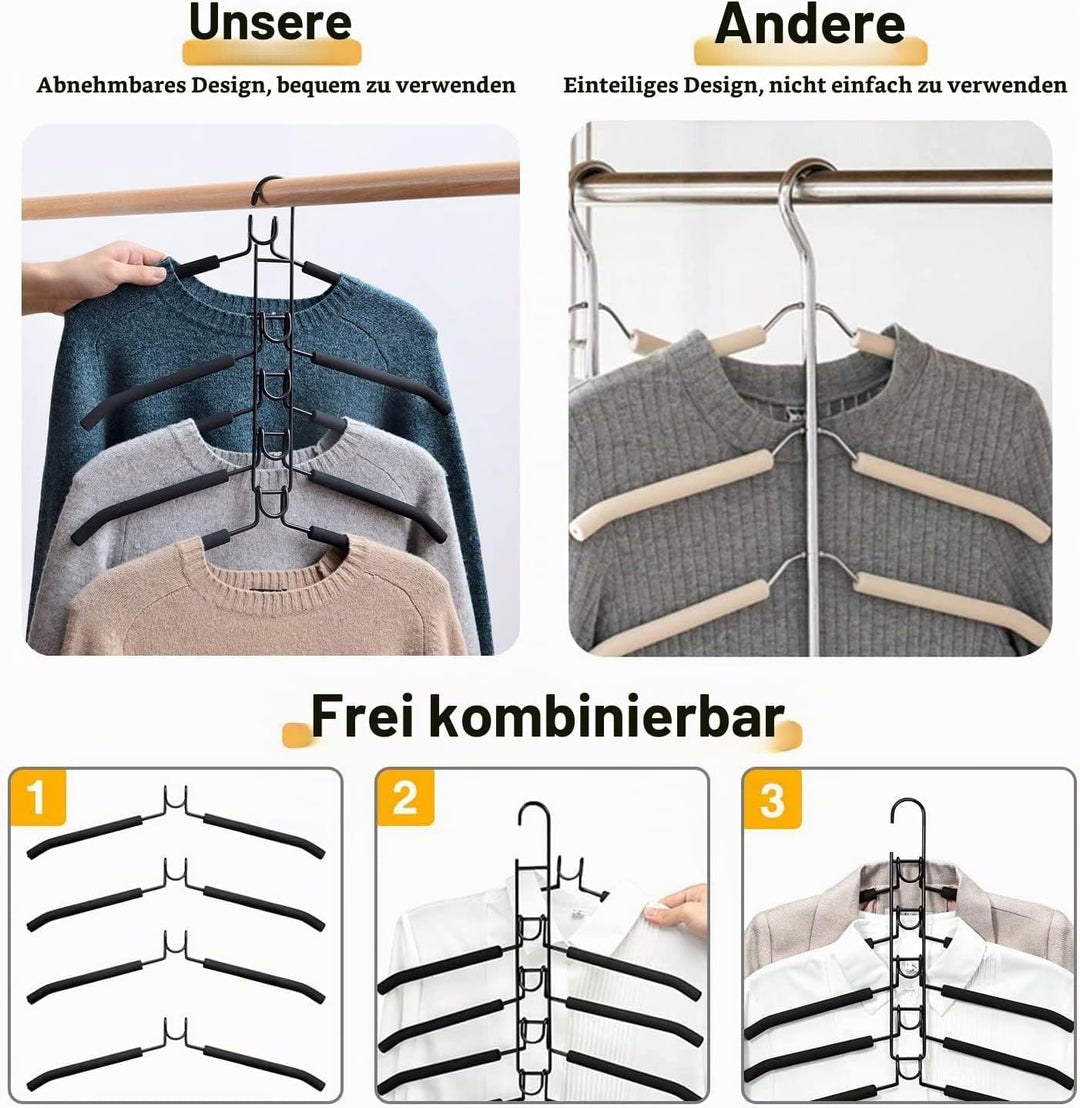 2 Pack Kleiderbügel Platzsparende, Metall Kleiderbügel 5 in 1 Multilayer Eva Schwamm Anti-Rutsch für