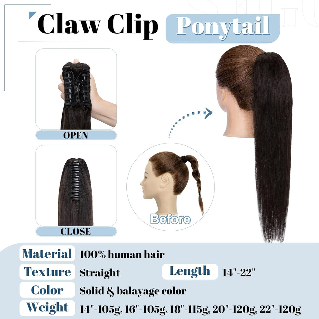 SEGO Ponytail Haarteil Echthaar Zopf Extension mit Klammer Clip in Pferdeschwanz Haarverlängerung 10