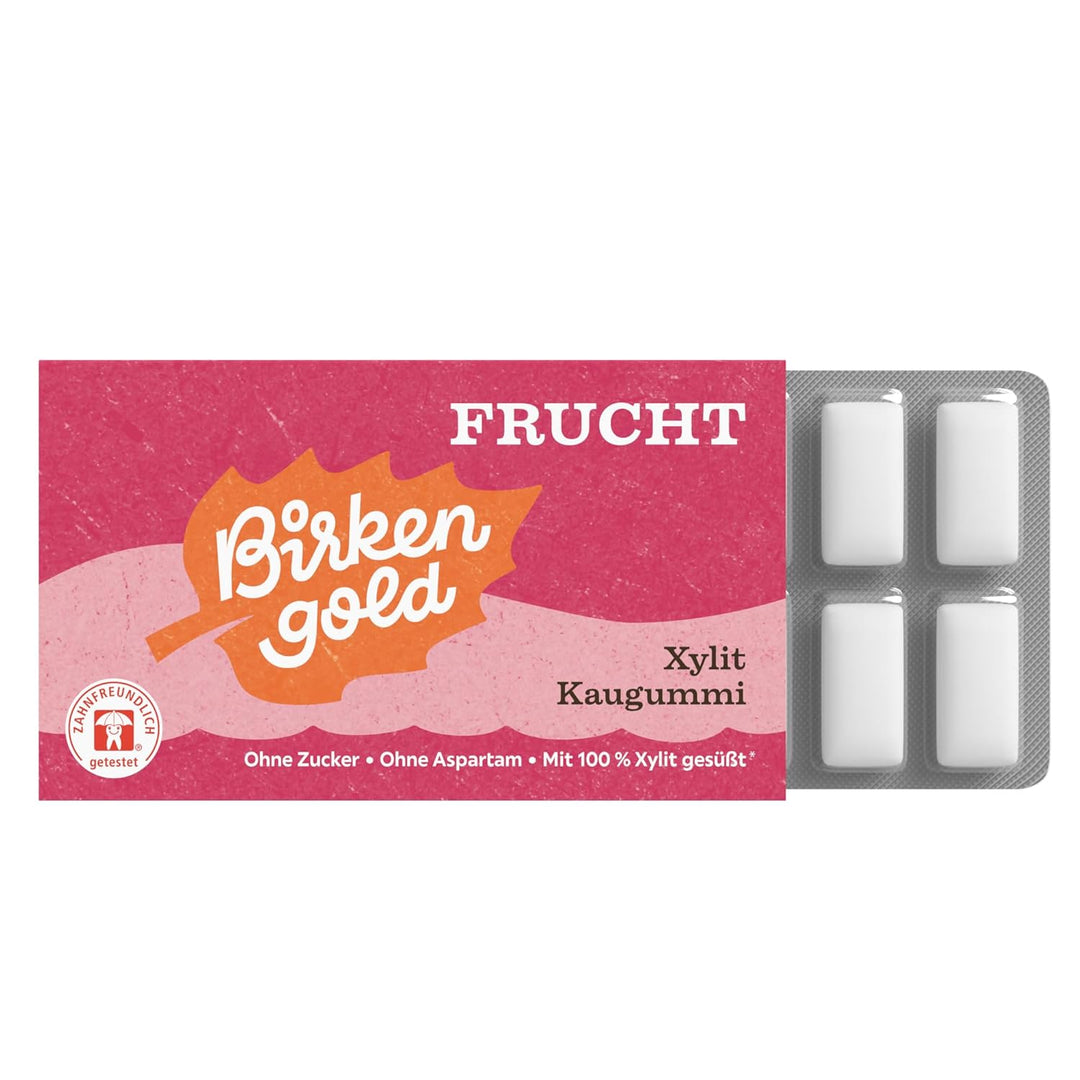 Birkengold Xylit Kaugummi Frucht | 24 Stk. Blister | Zahnpflege-Kaugummi | zuckerfrei | hoher Xylit-