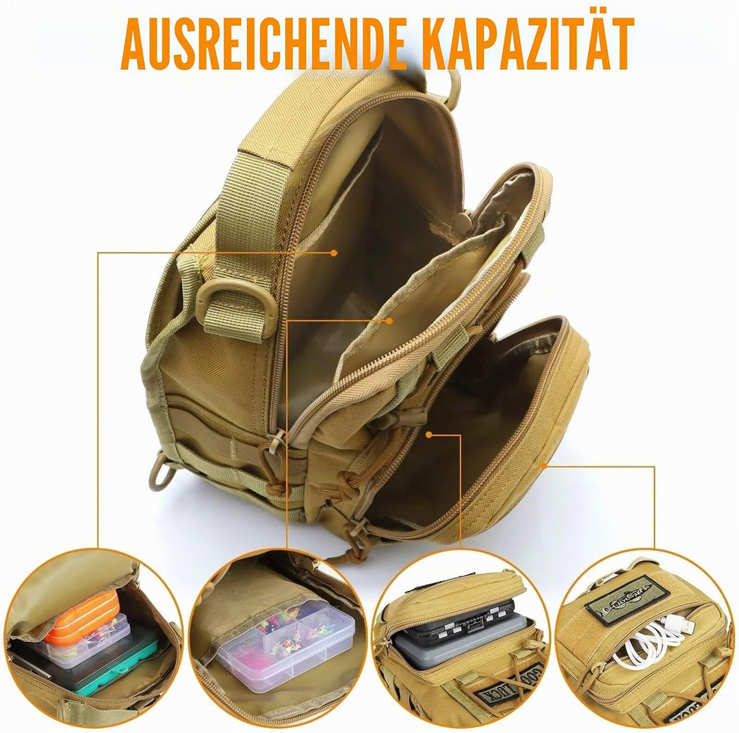 Dovesun Kleiner Angelrucksack, Fliegenfischen Sling Pack Wasserdichter Angelrucksack mit Angelkoffer