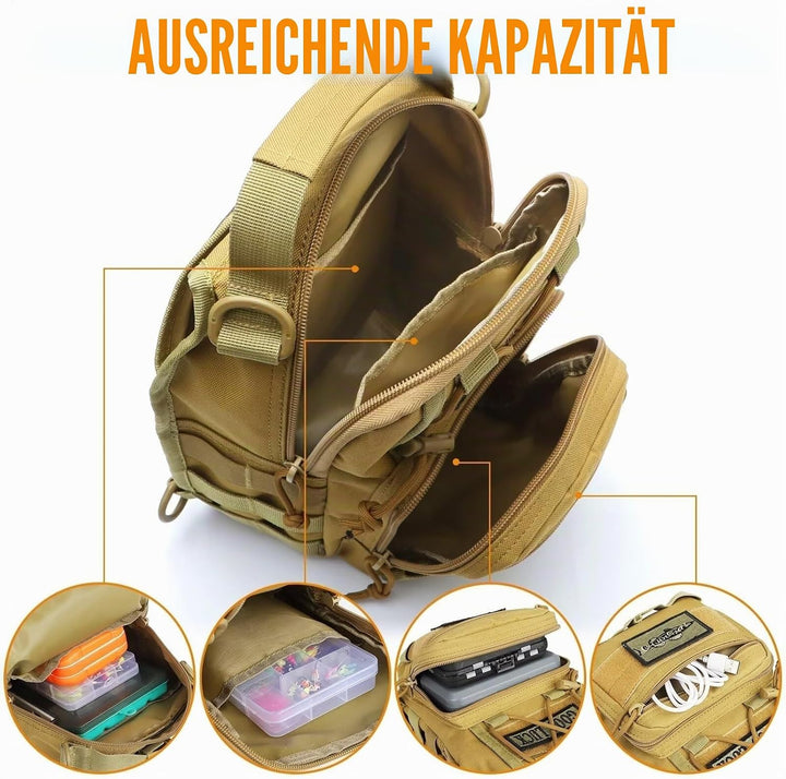 Dovesun Kleiner Angelrucksack, Fliegenfischen Sling Pack Wasserdichter Angelrucksack mit Angelkoffer
