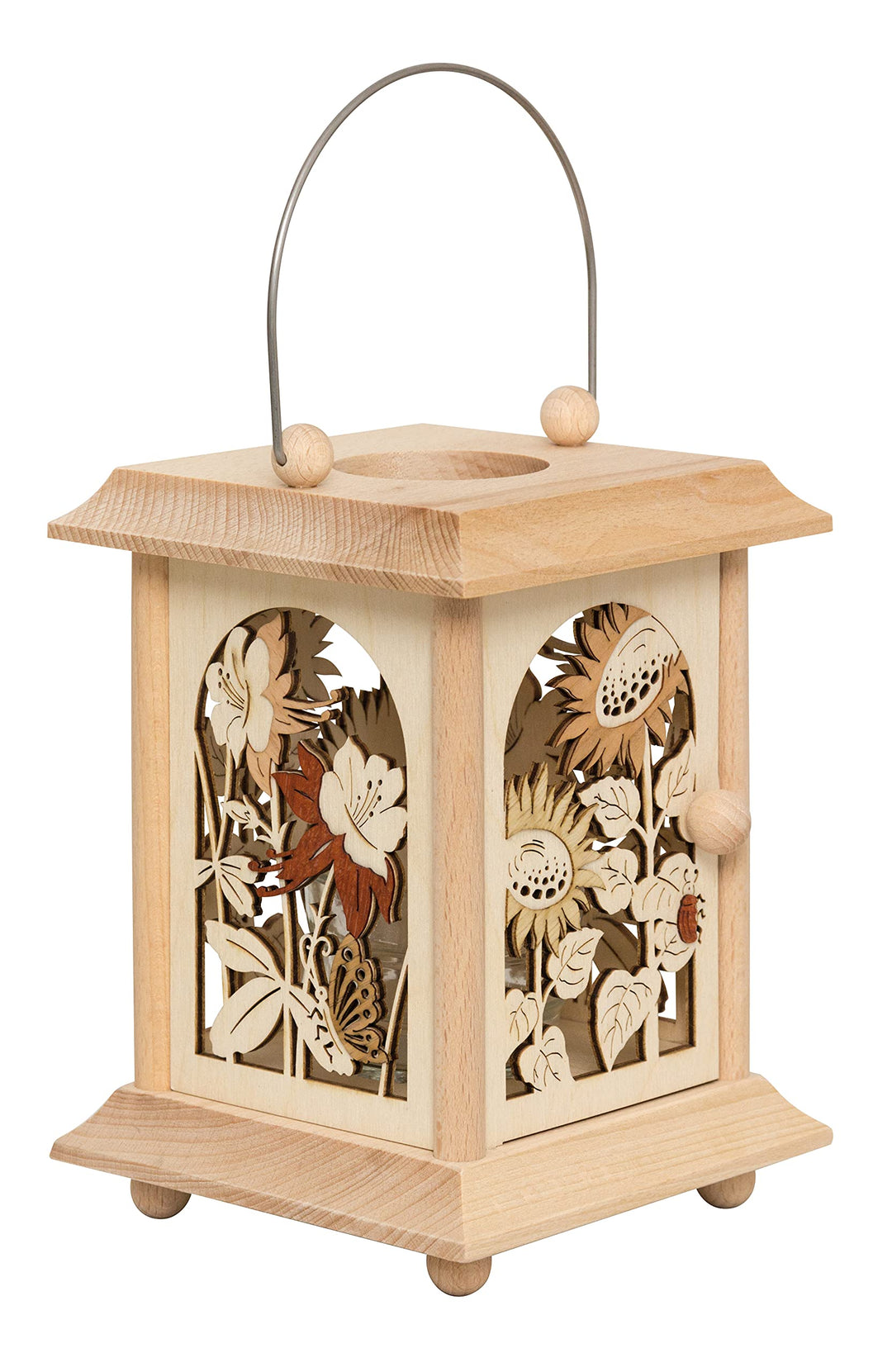Drechslerei Kuhnert Tischlaterne/Teelichthalter - Motiv: Sommerblumen aus Edelholz - Masse: 11,5 x 1