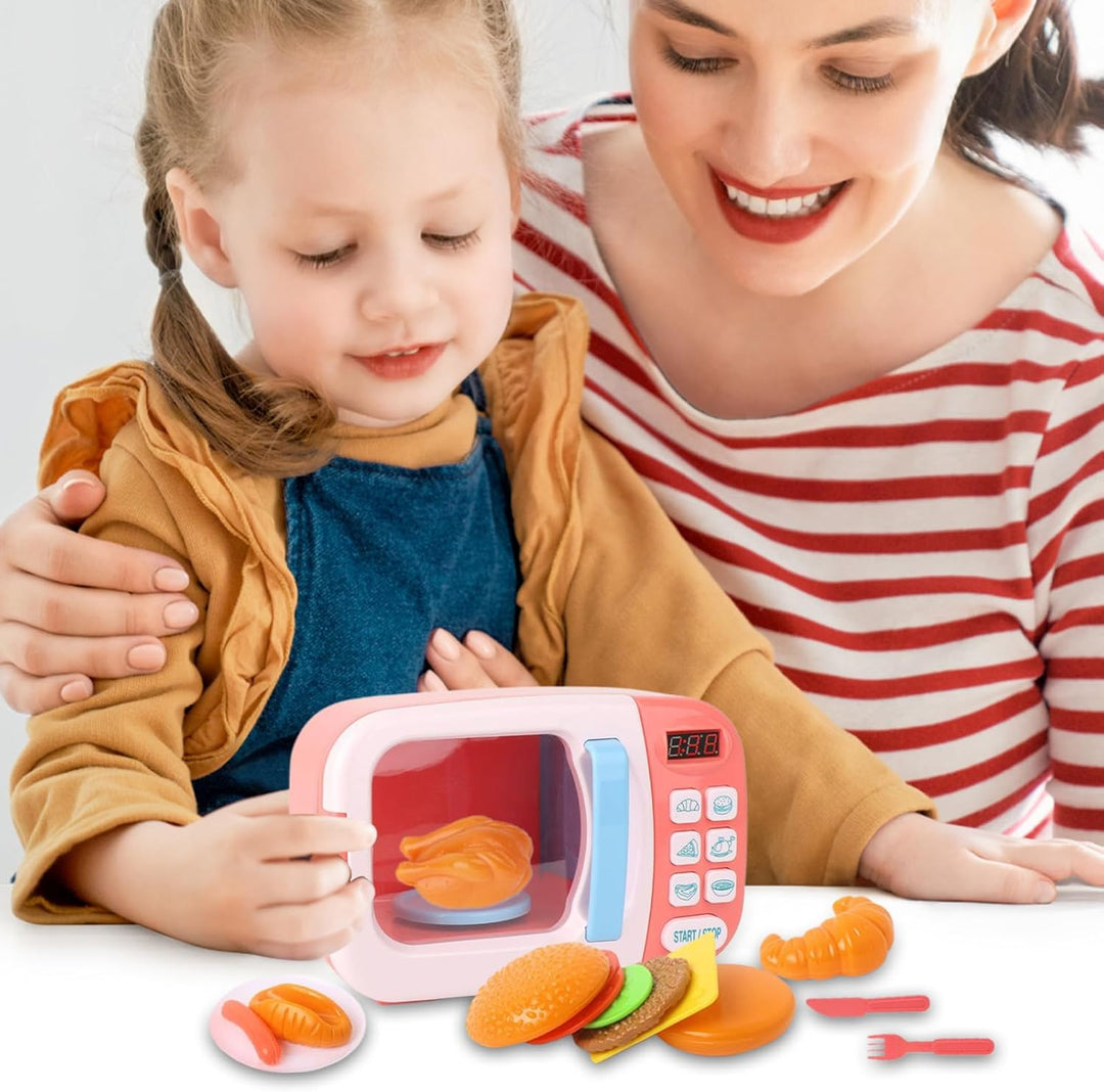 Yulokdwi Spielzeug Mikrowelle,Küchenspielzeug Set mit Licht und Sound - Realistischer Timer Mikrowel