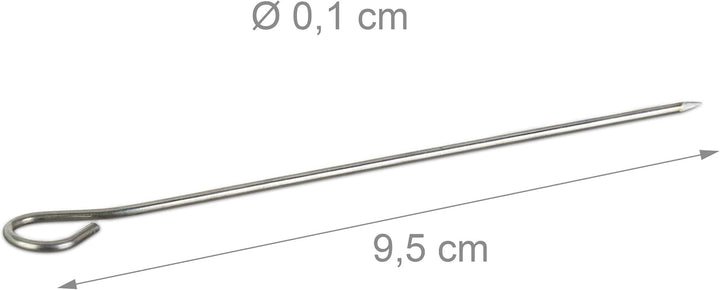 Relaxdays Rouladennadeln Edelstahl, Spicknadel Set 50 STK, Fleischnadel 11 cm, Silber 200, 200