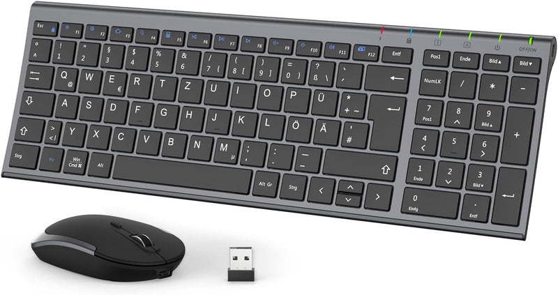 iClever GK03 2.4G Tastatur Maus Set Kabellos, Aluminium Wireless Slim Tastatur QWERTZ Layout (Deutsc