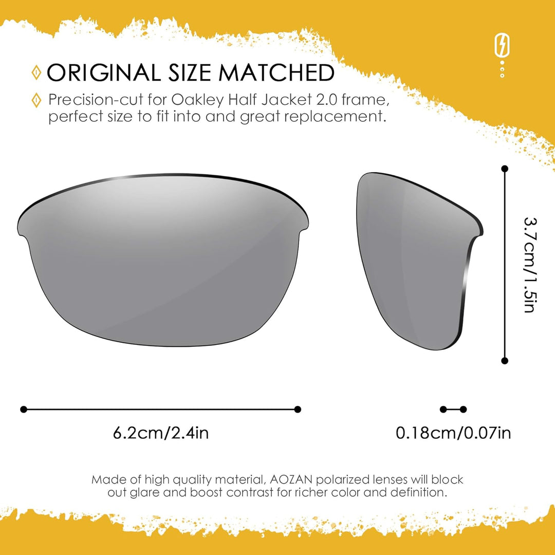 AOZAN ANSI Z87.1 Ersatzgläser kompatibel mit Oakley Half Jacket 2.0 OO9144 Sonnenbrille Gainsboro Po