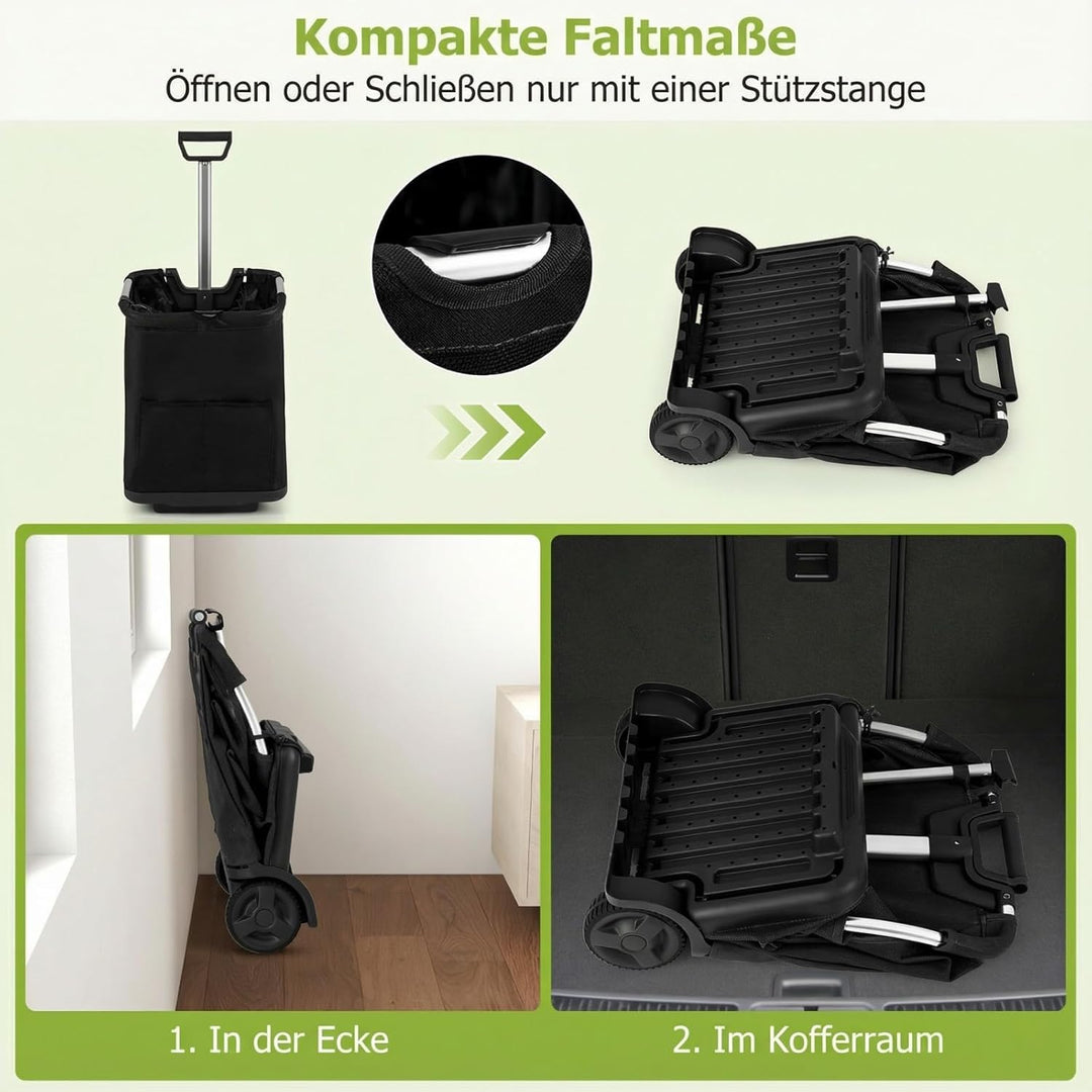 COSTWAY Einkaufstrolley klappbar, 50 Liter, Einkaufswagen mit 3 Taschen & verstellbarem Griff, Einka